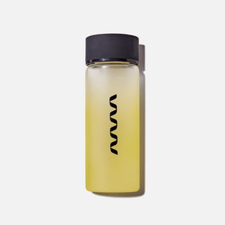 Black Lid on a glass Water Bottle with yellow gradient and Ribbon