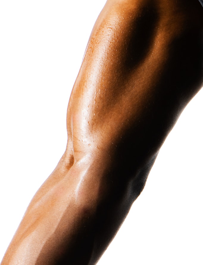 Close up of arm muscles on a white background